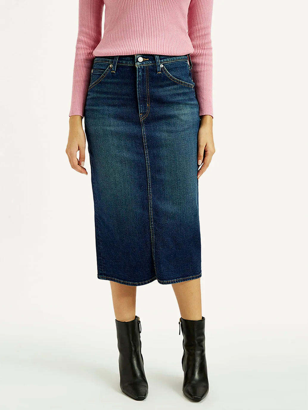 Women's High Rise Regular Fit Denim Skirt ribbed texture