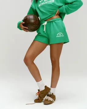 Perfect Style embroidery work Campus Modal-Blend Sweat Shorts - Jade Green/Marshmallow White