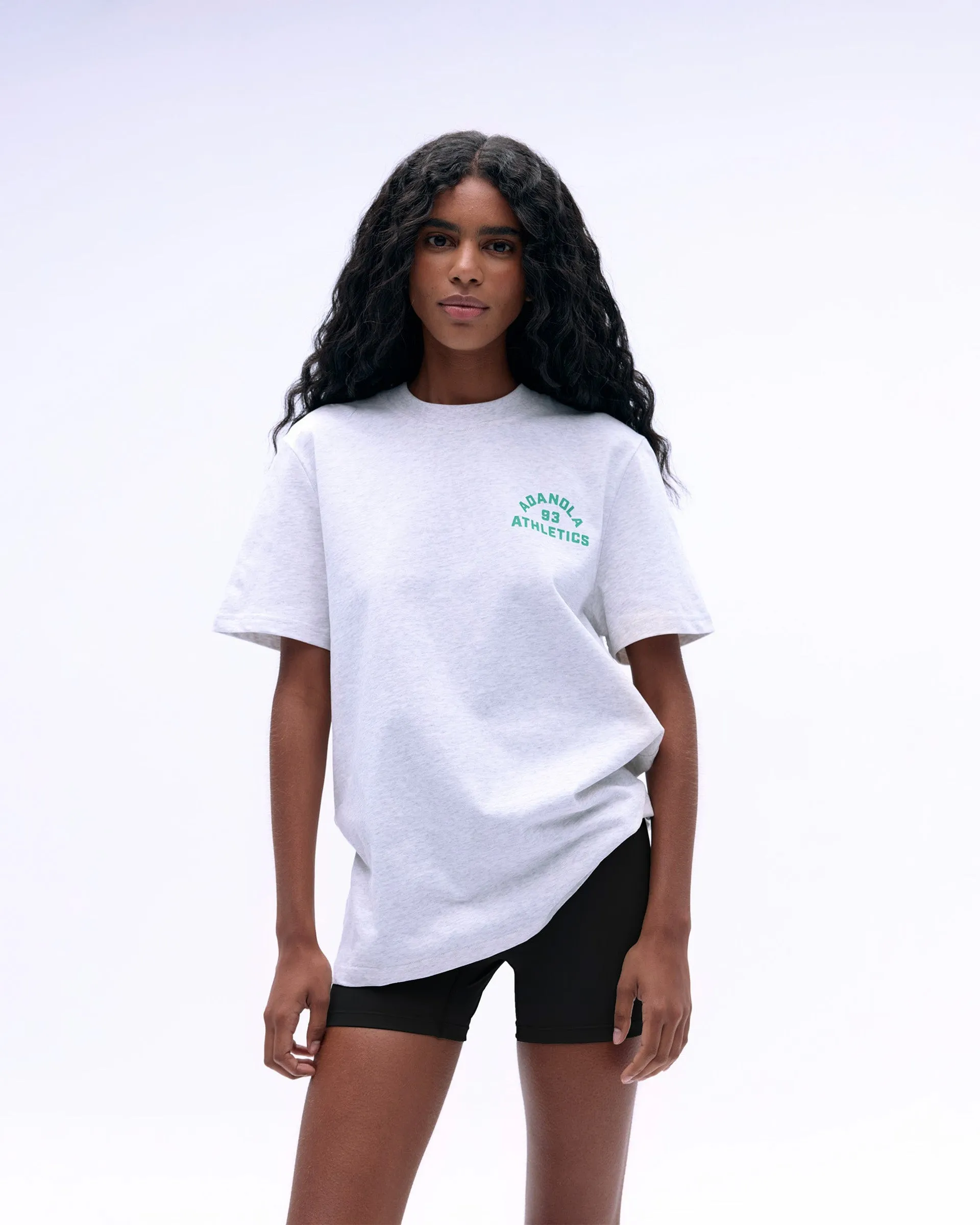 Pullover Breathable Yarn Composition Campus Short Sleeve Oversized T-shirt - Light Grey Melange/Jade Green