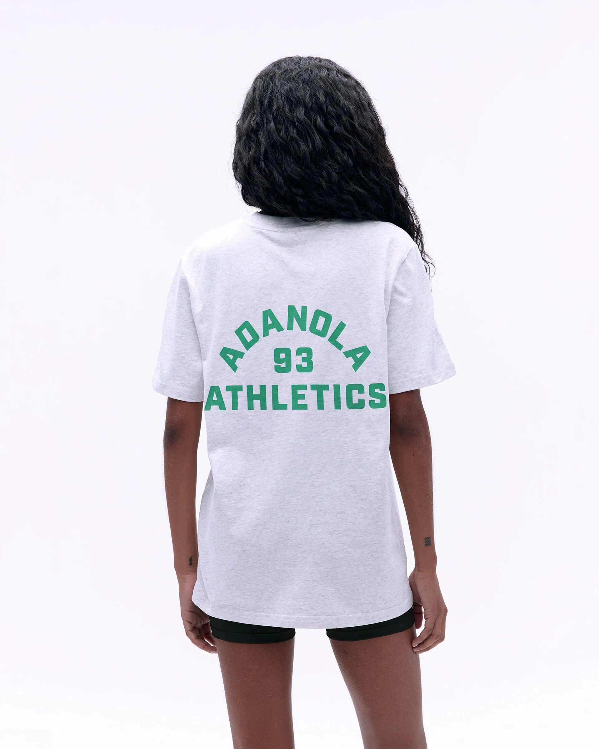 Minimalist Layer Campus Short Sleeve Oversized T-shirt - Light Grey Melange/Jade Green