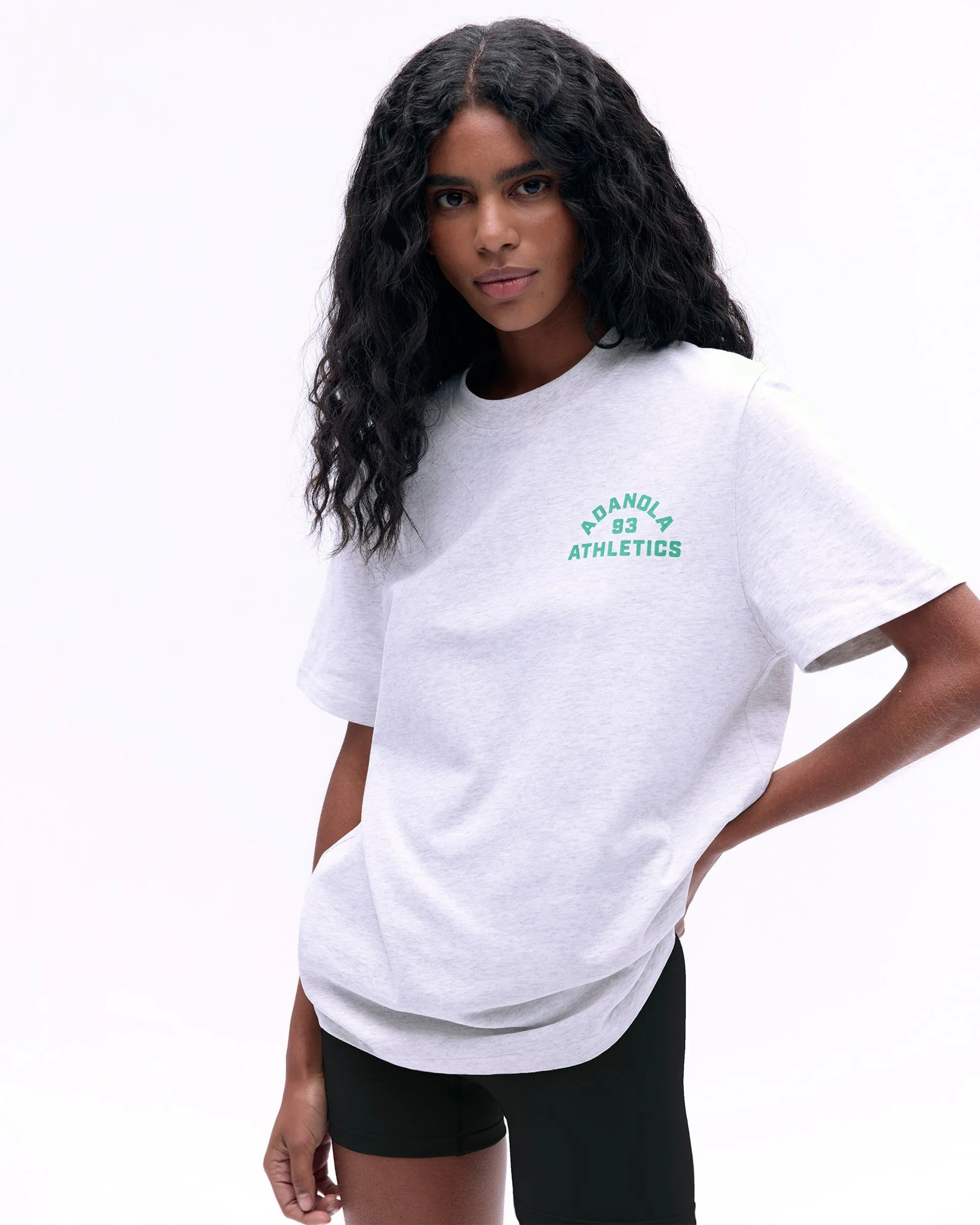 waterproof PreShrunkCotton Campus Short Sleeve Oversized T-shirt - Light Grey Melange/Jade Green