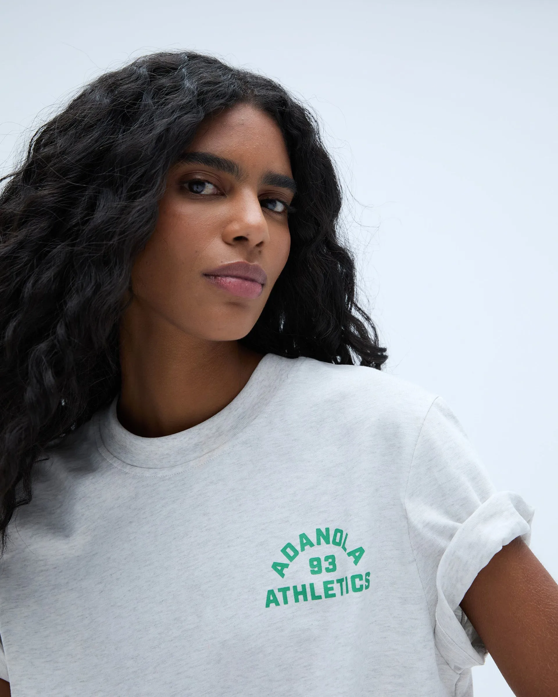 Campus Short Sleeve Oversized T-shirt - Light Grey Melange/Jade Green Sleek Fit Wear Simple Fashion