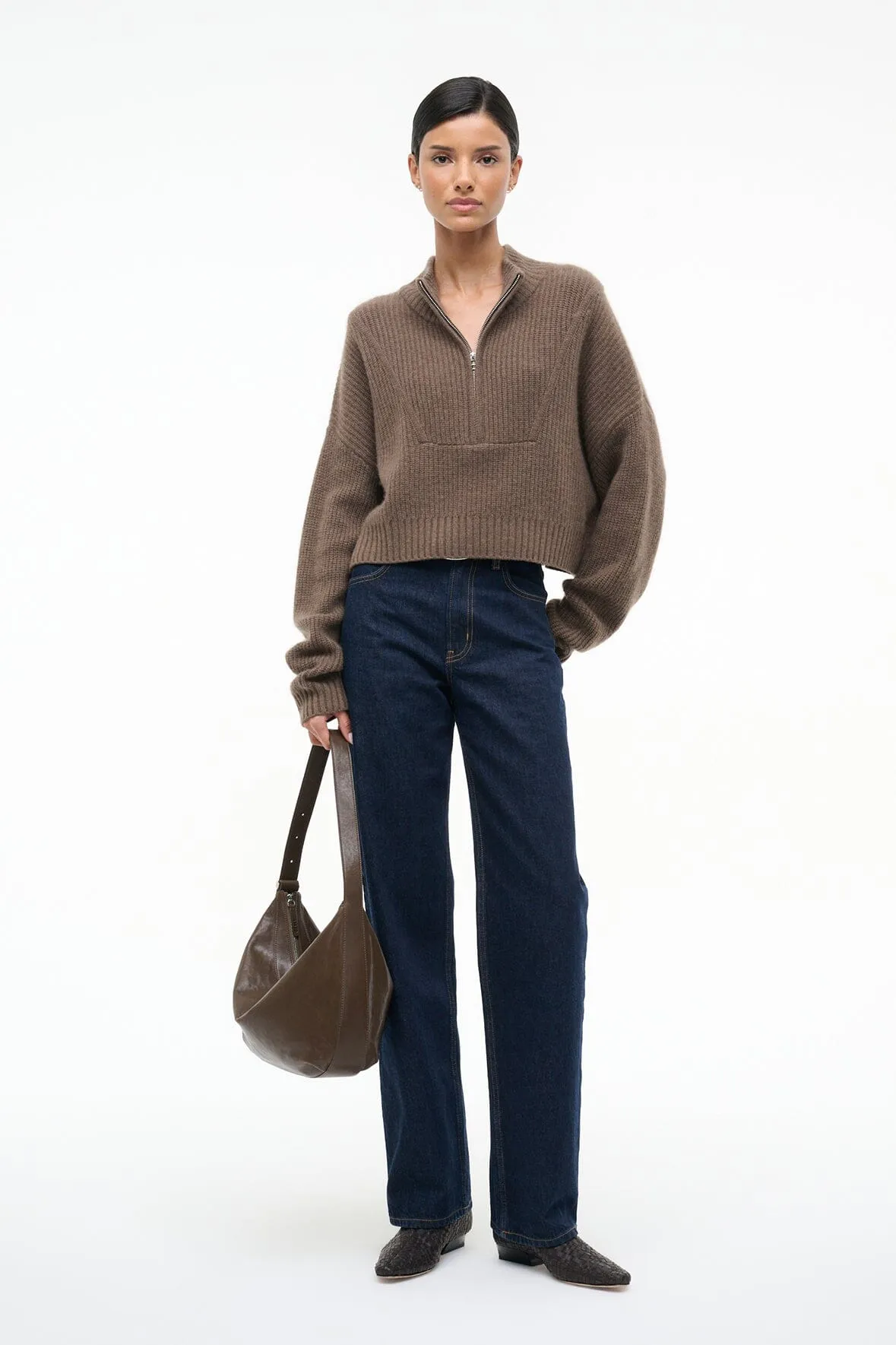 CASHMERE CROPPED HAMPTON SWEATER | TRUFFLE Ultimate Warmth