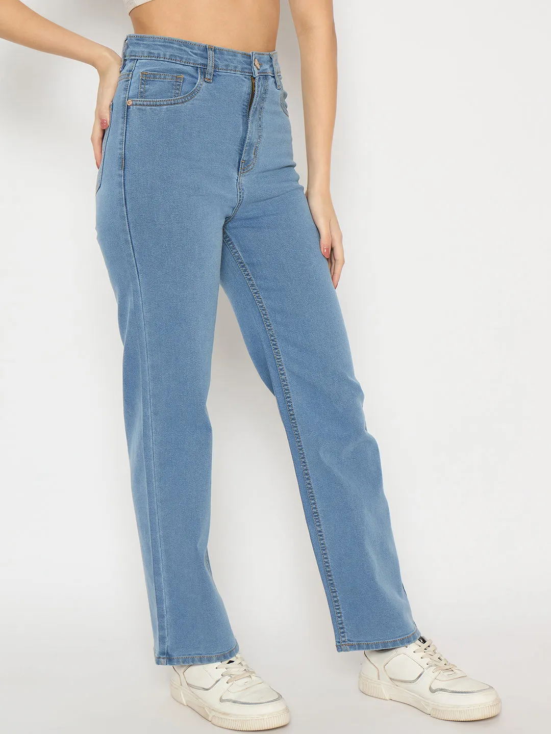 Relaxed Taper Tagless Design Madame Light Blue Straight Fit Denim Jeans