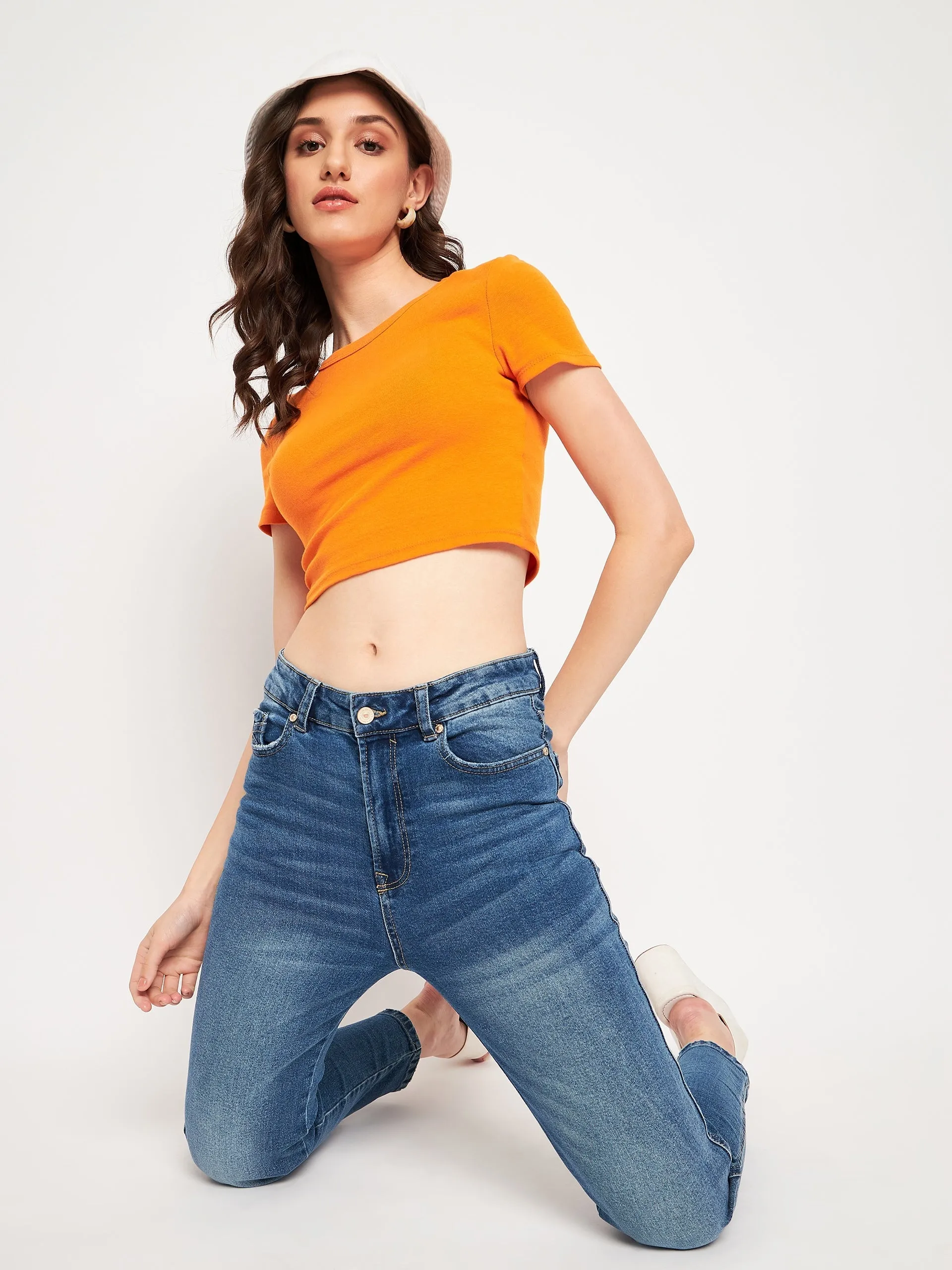 Madame Blue Denim Modern Shopping Day Breathable Brunch Outfit