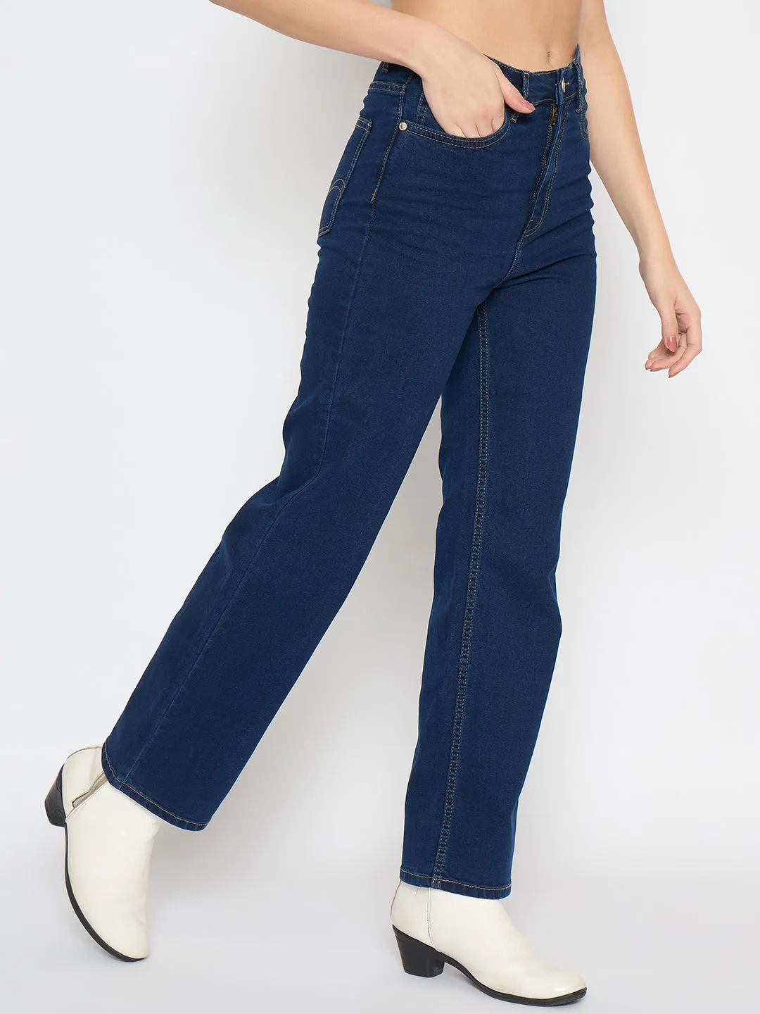 Madame Straight Fit Dark Blue Denim Jeans Basic Style