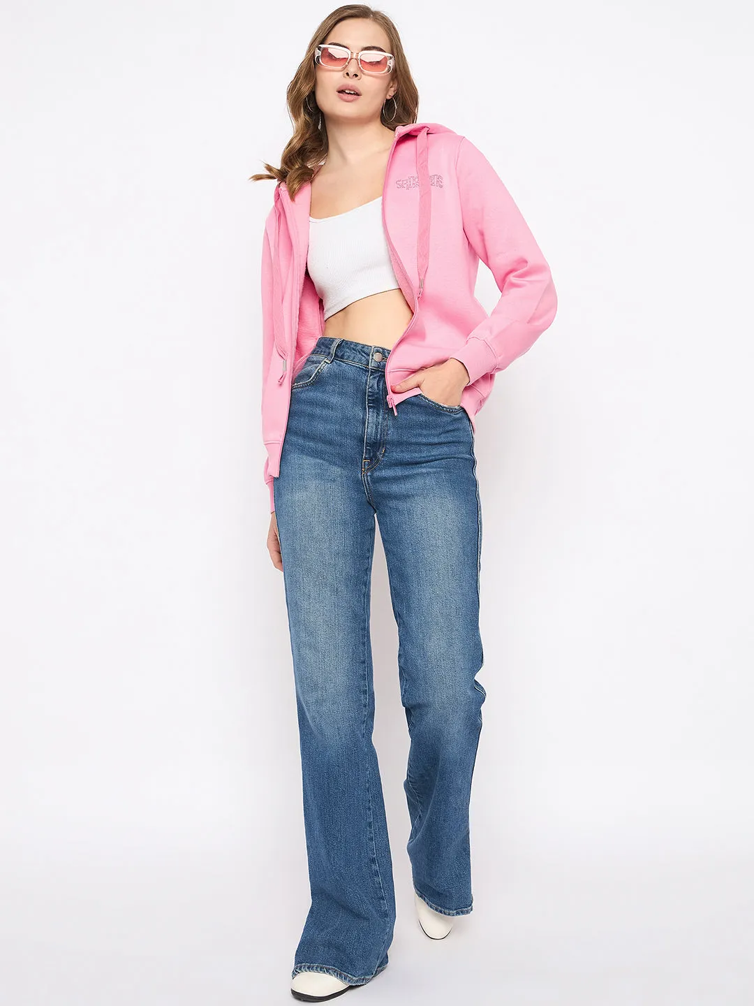 Fashion Fit product patchwork creativity Madame Placement Print Detailed Pink Hooded Sweatshirt