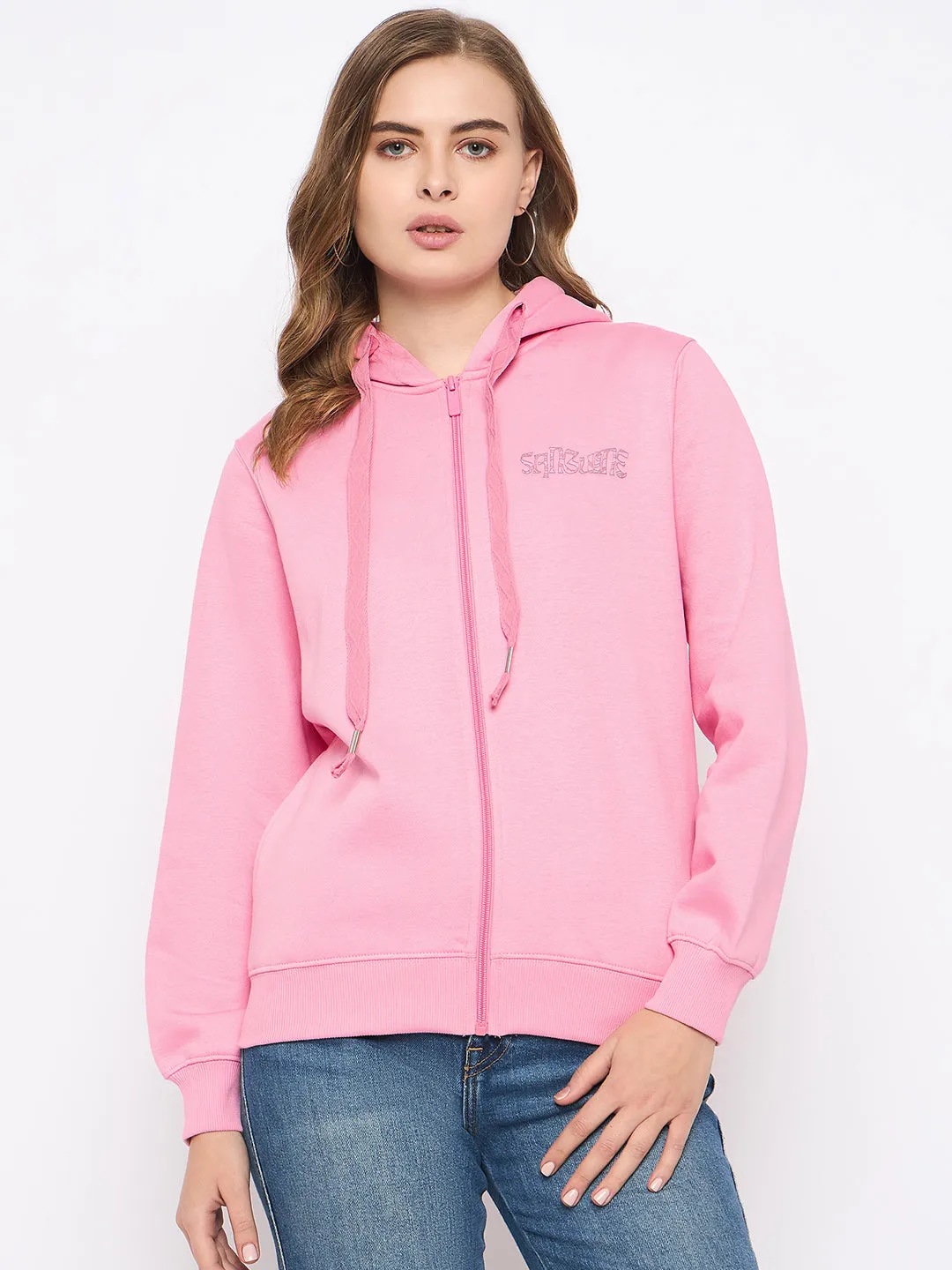 Madame Placement Print Detailed Pink Hooded Sweatshirt Travel Minimal low end