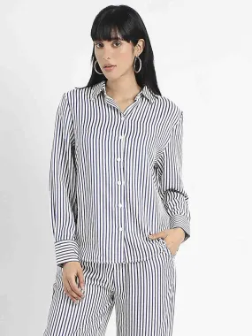 Weekend Outfit Madame Striped Navy Blue Cotton Blend Shirt