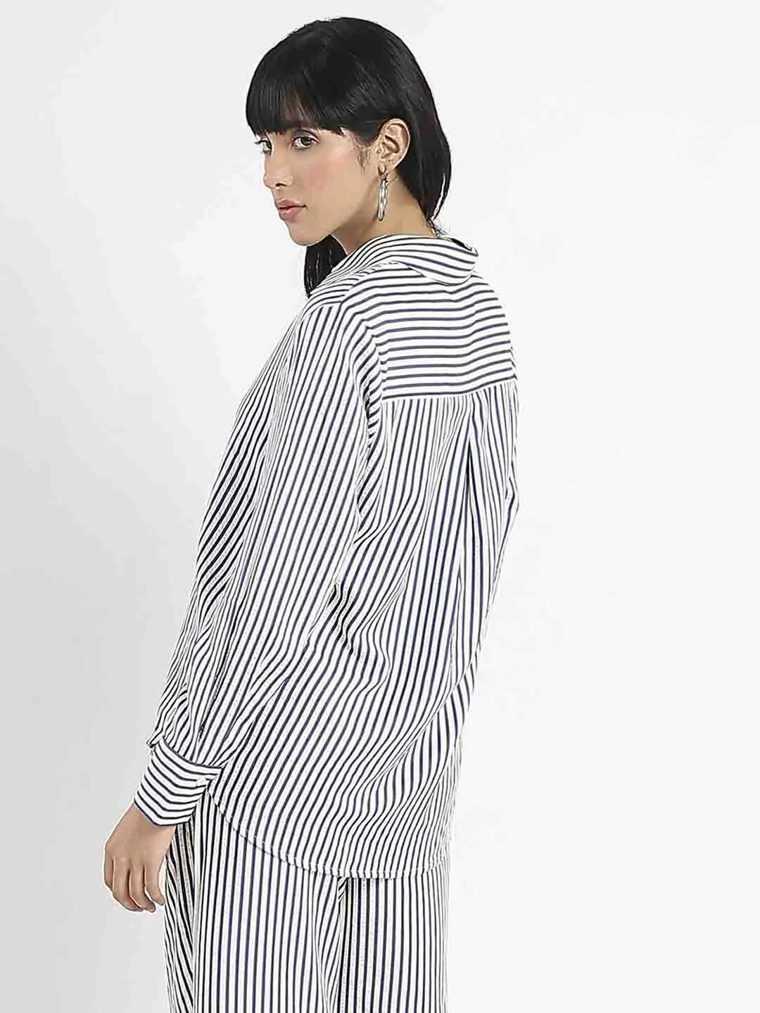 Madame Striped Navy Blue Cotton Blend Shirt Active Lifestyle