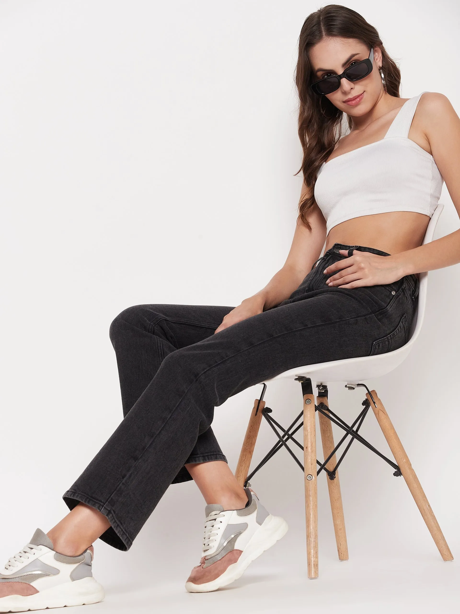 Madame Women Solid Black Jeans Casual Friday Classic