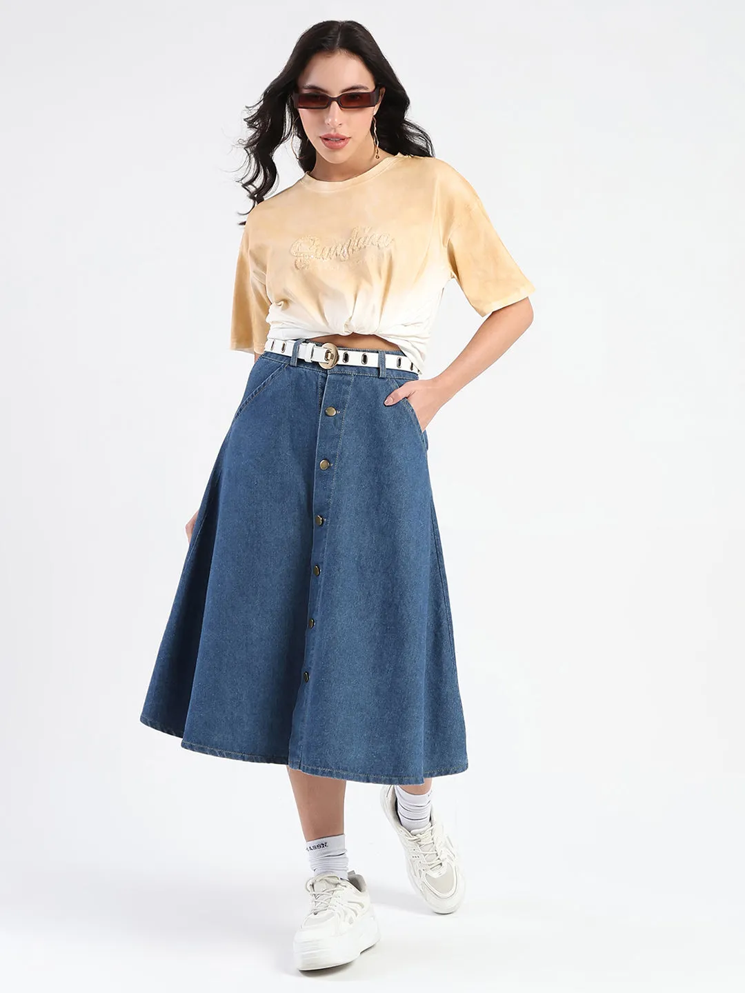 Madame Ombre Loose Fit Peach Oversize Cotton T-shirt Simple Comfort Look