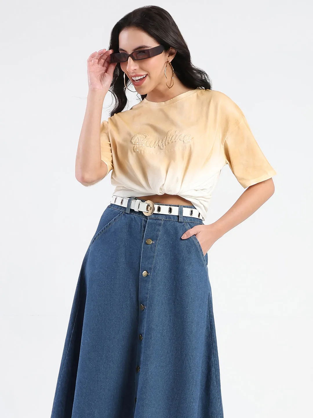 Quick Fit Wear Madame Ombre Loose Fit Peach Oversize Cotton T-shirt