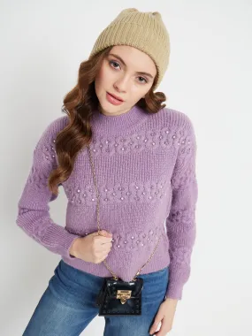 Madame Cable Knit Embellished Lilac Sweater Compression Fit Technology Ergonomic Sleeve Design