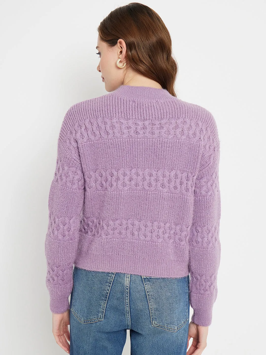Versatile Outfit Madame Cable Knit Embellished Lilac Sweater