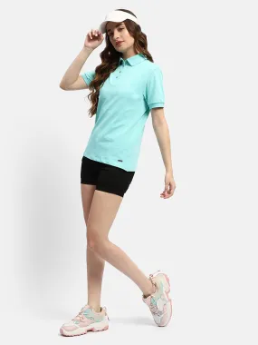 Perfect for Layering Madame Solid Aqua Blue Polo Neck T-Shirt