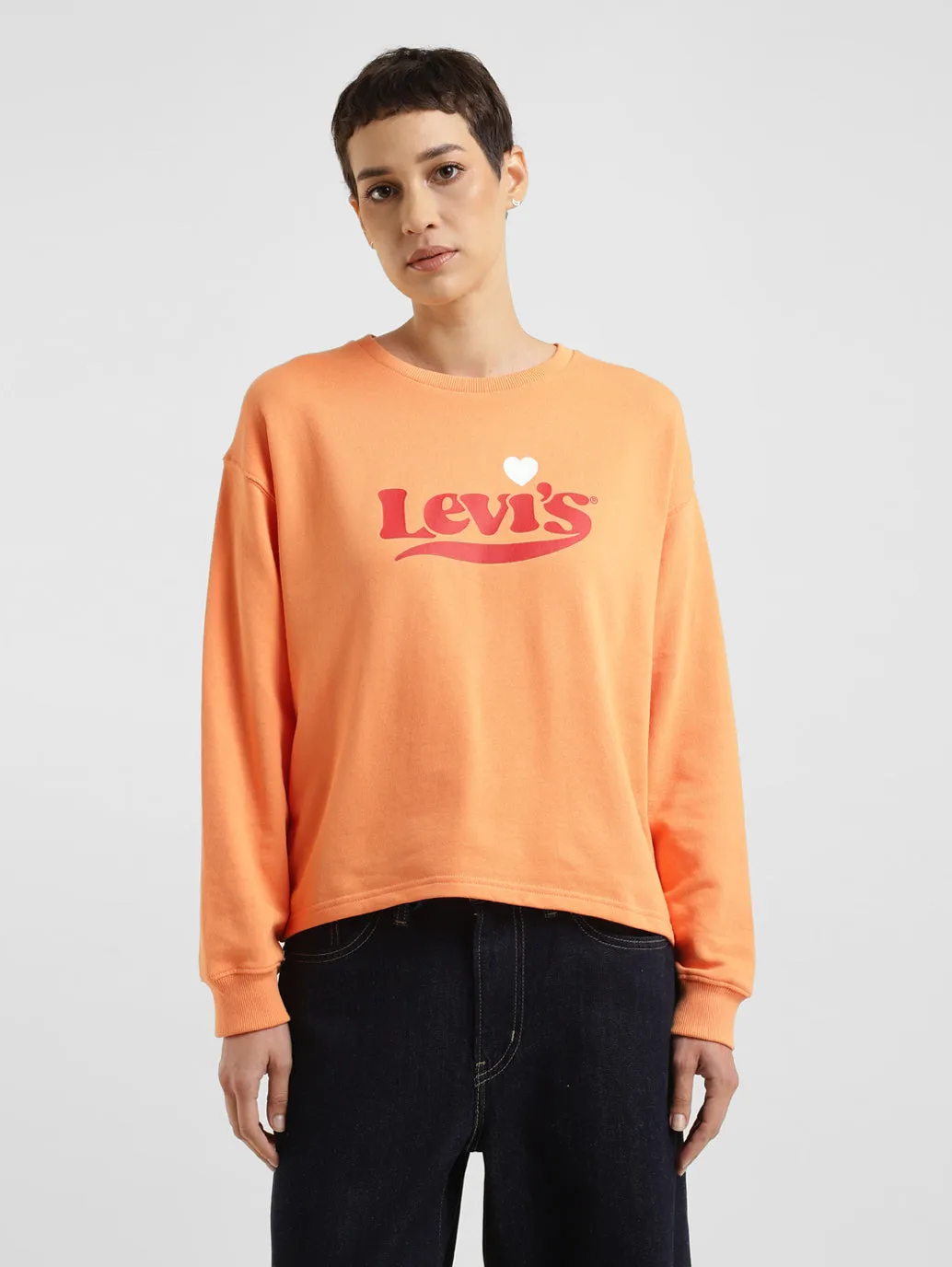 Women's Brand Logo Crew Neck Sweatshirt Comfy Layering