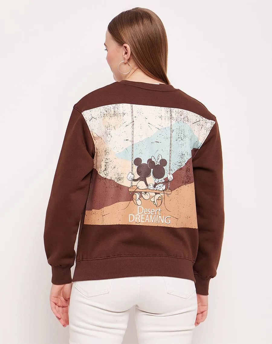 easy to pair Versatile Comfort Madame Disney Graphic Print Chocolate Brown Sweatshirt