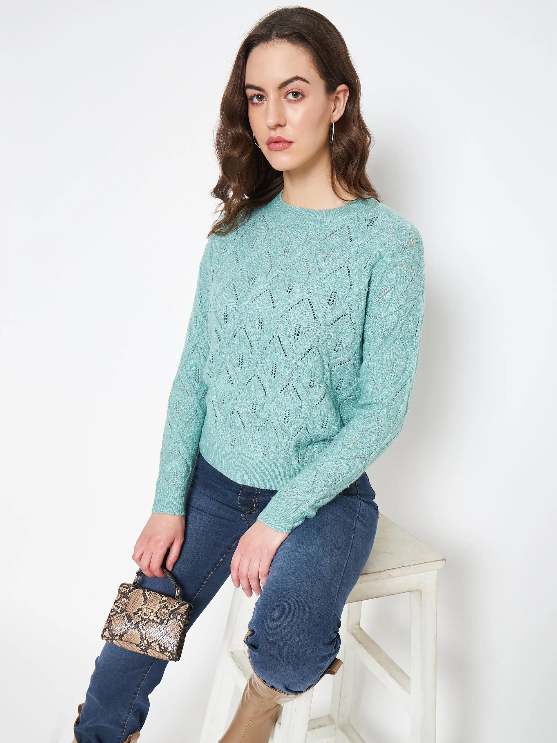 Madame Sea Green Sweater Quick Knit Relaxed Style