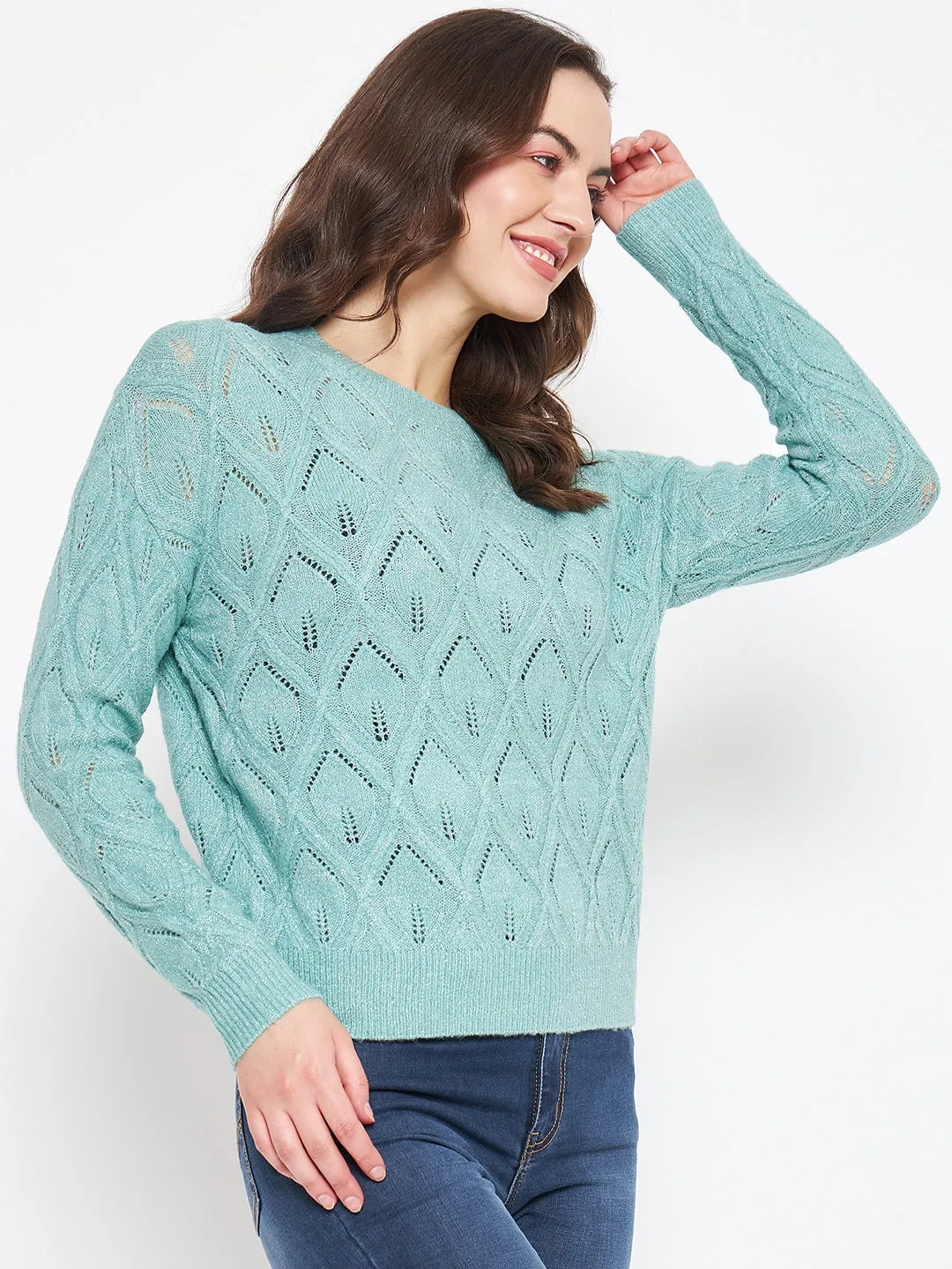 Madame Sea Green Sweater Non Restrictive Cut