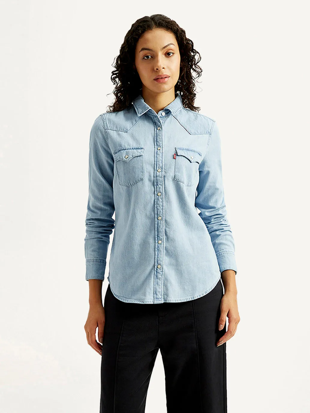 Women's Solid Spread Collar Denim Shirt Local Favorite birthday celebration