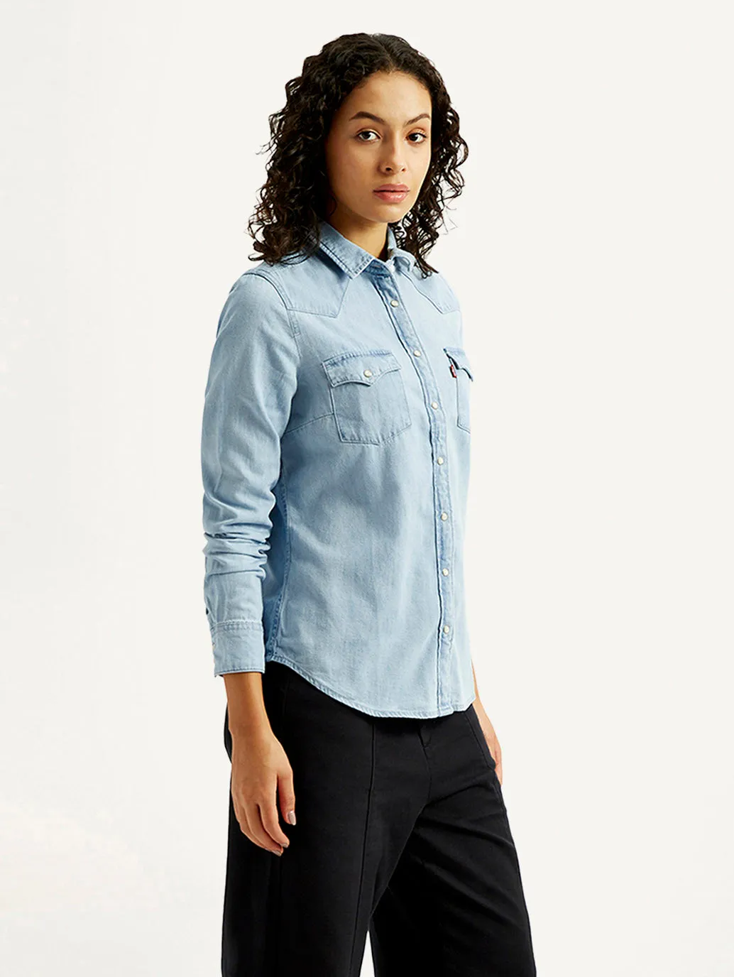Classic Fit Timeless Appeal Women's Solid Spread Collar Denim Shirt