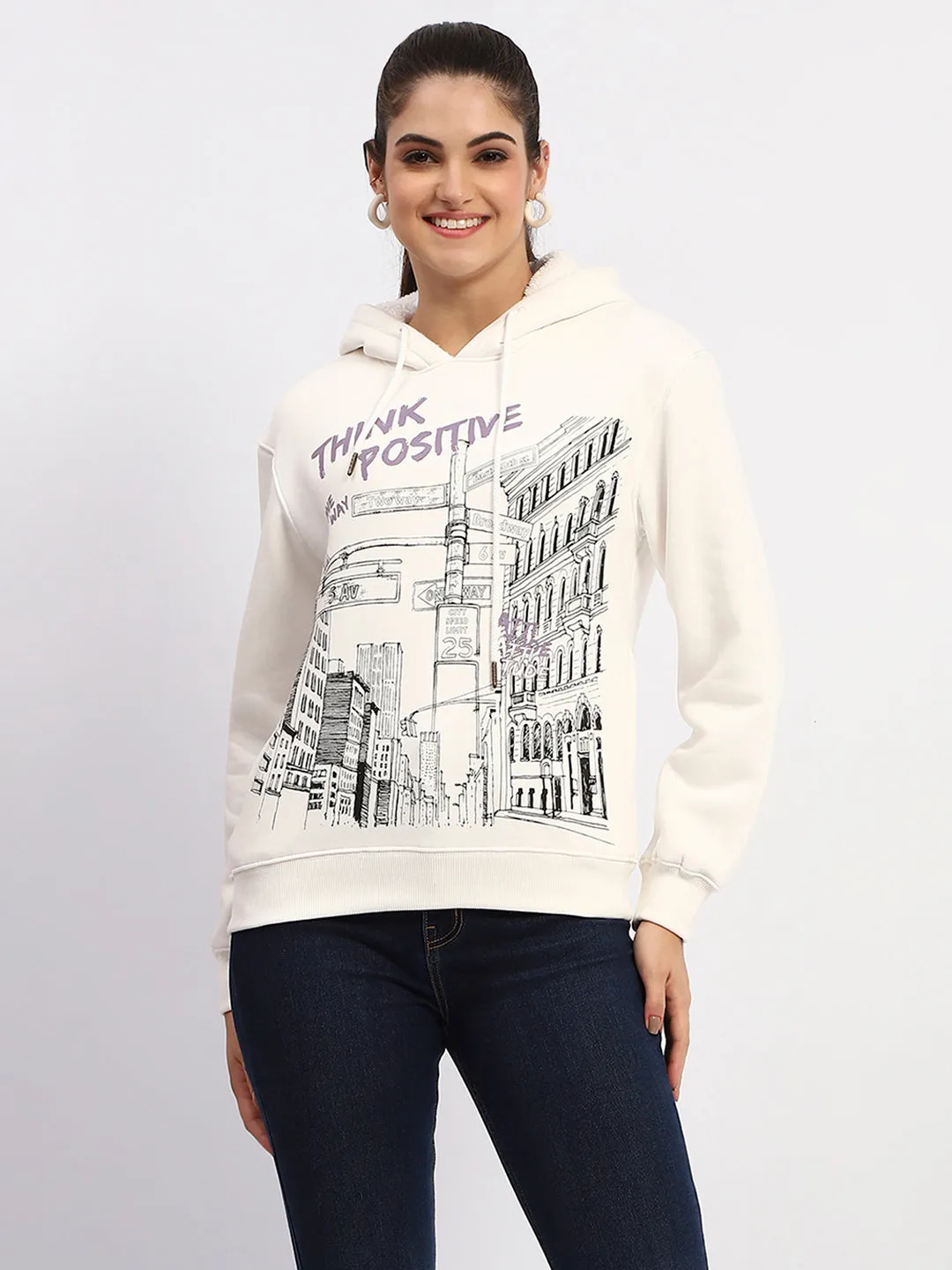 Madame White Graphic Printed Hoodie Sweatshirt product running suitable speed Zip-up