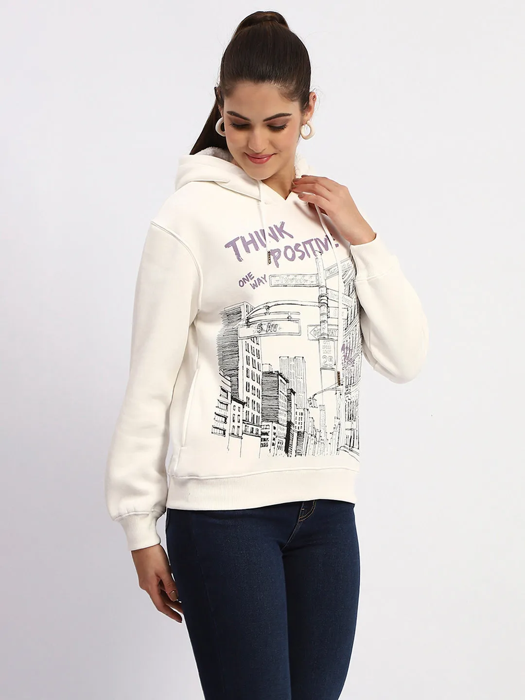 Cool in summer Madame White Graphic Printed Hoodie Sweatshirt