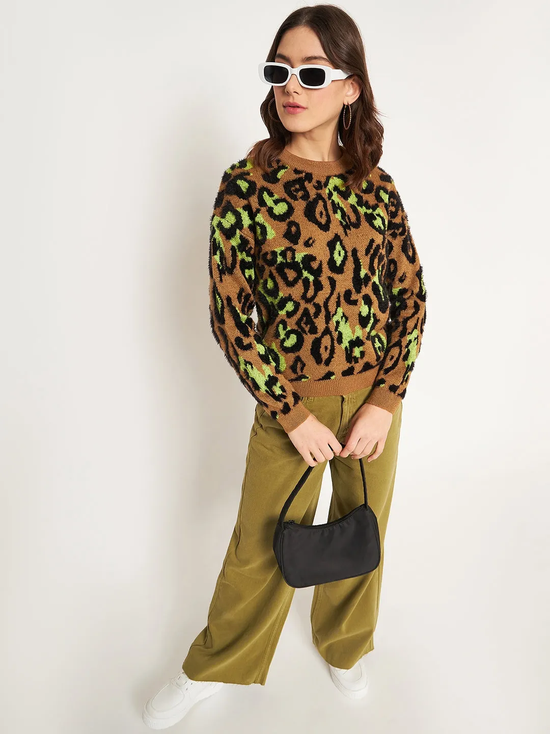 Madame Coffee Animal Printed Sweater Chilly Layer Look Knit Apparel