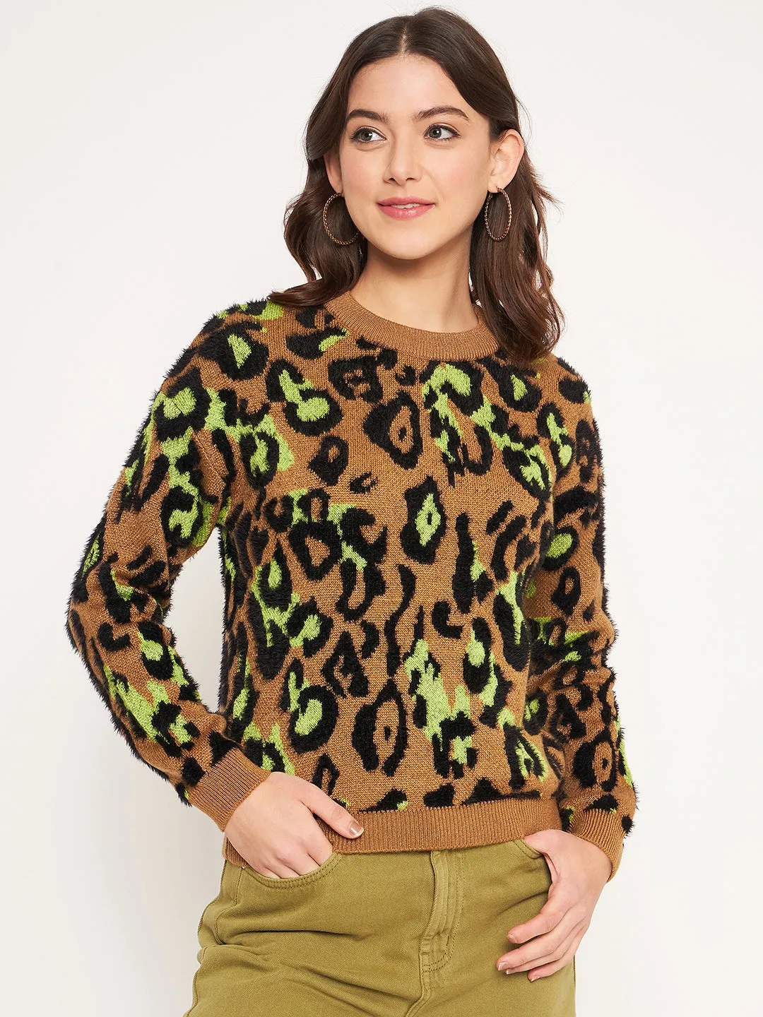 Minimalist Fit Madame Coffee Animal Printed Sweater
