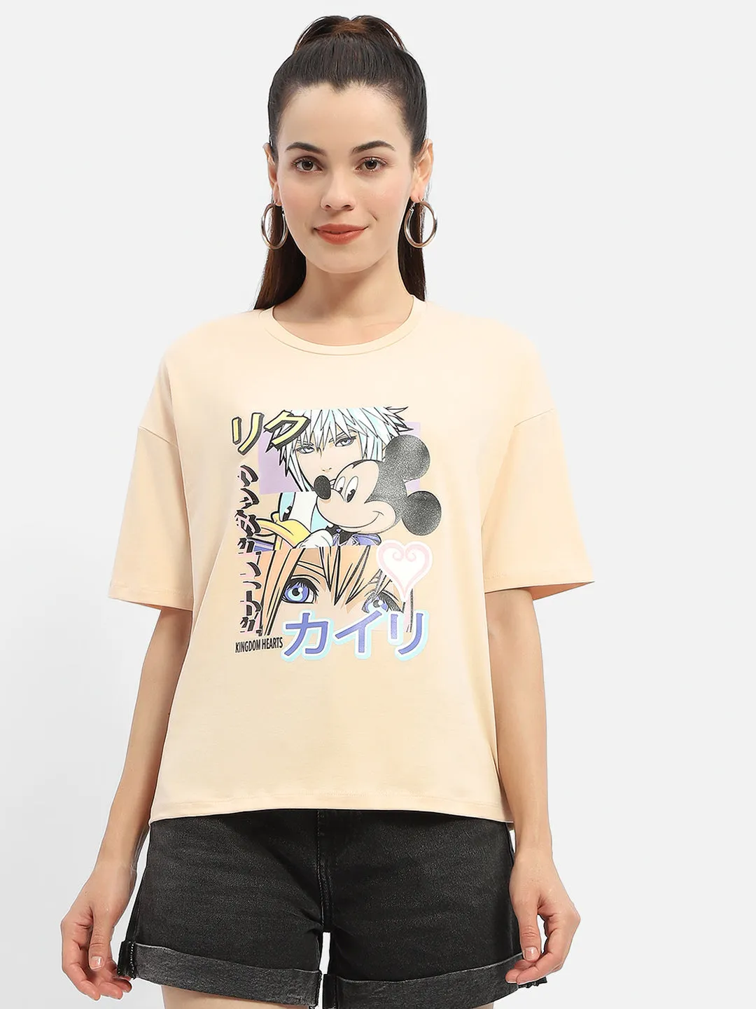 All-Day Wear Casual Touch Madame Disney Mickey Mouse Peach Oversized T-Shirt