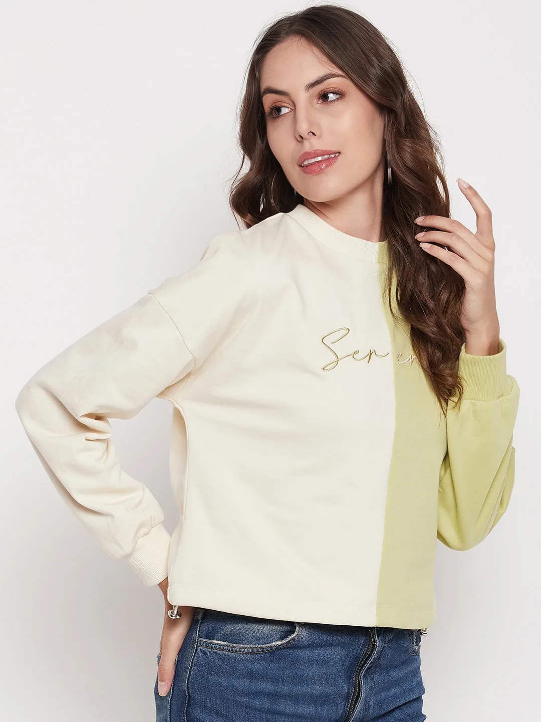 performance test Fashionable Layer Madame Lime Green Color Block Sweatshirt