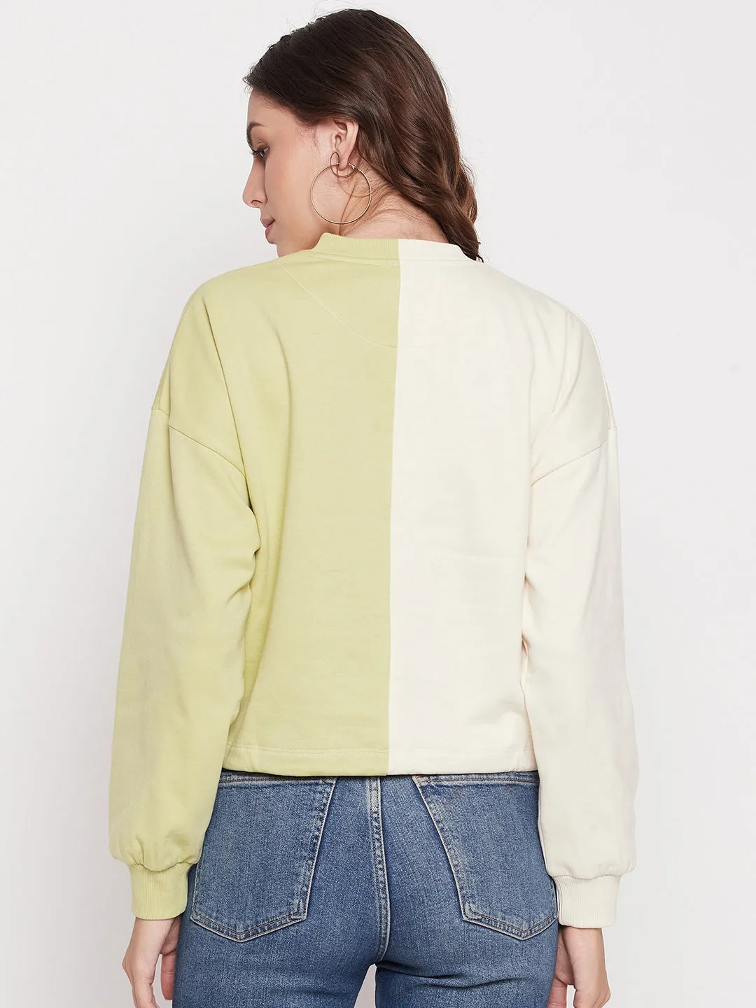 product linen breathability Retro Print Madame Lime Green Color Block Sweatshirt