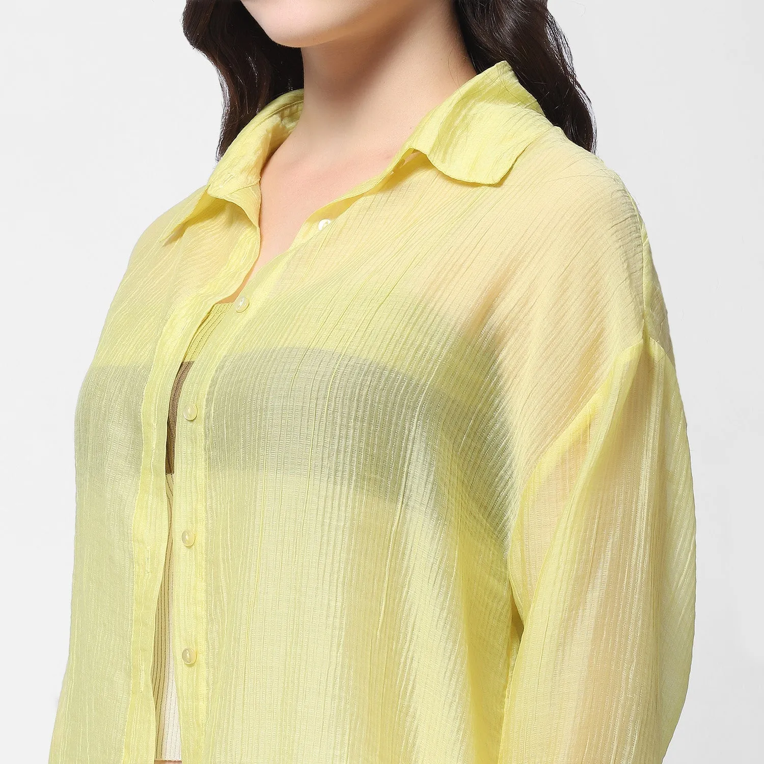 Madame Semi Sheer Lime Women Shirt Multipocket Style Holiday Gift