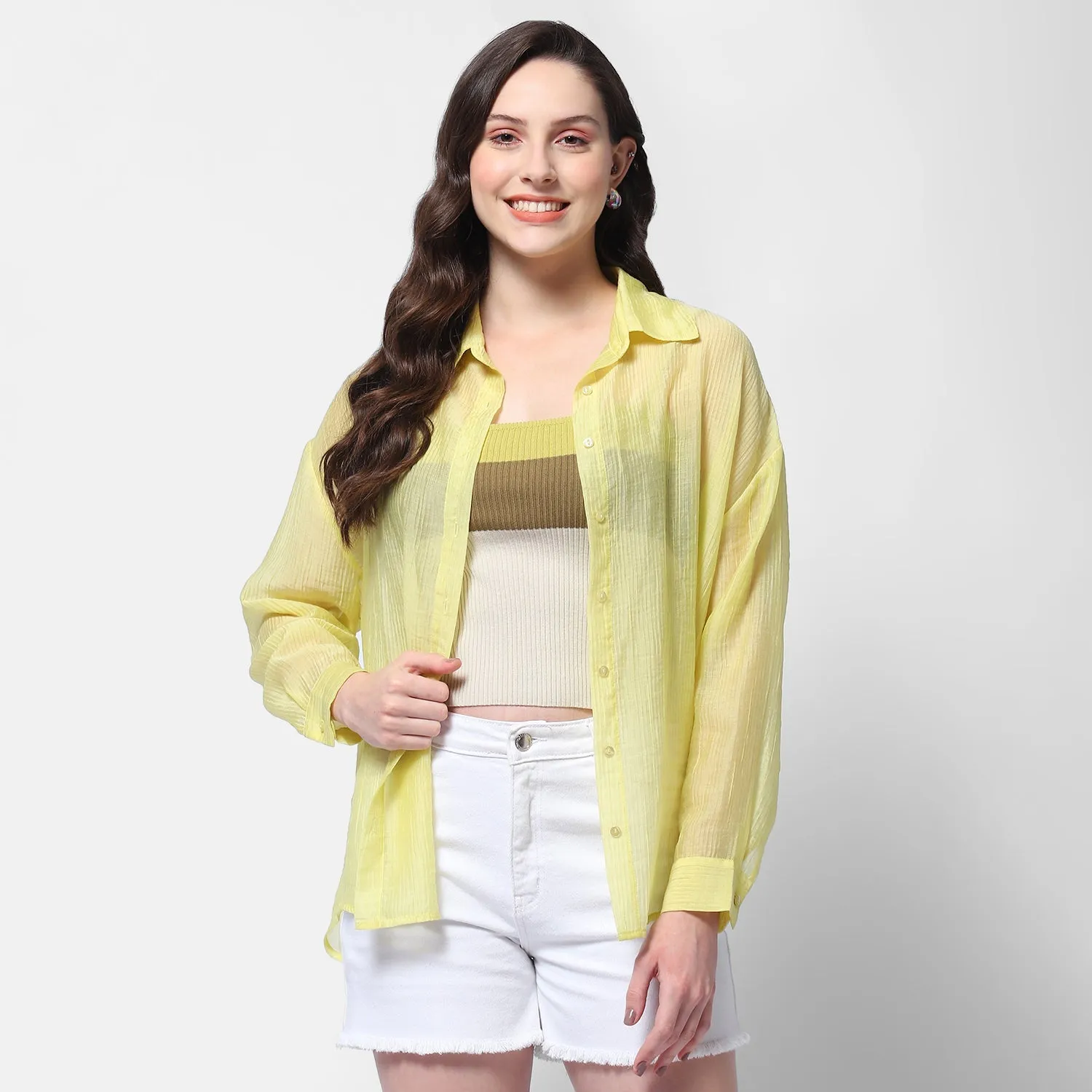 Madame Semi Sheer Lime Women Shirt V-neck style Festival Outfit