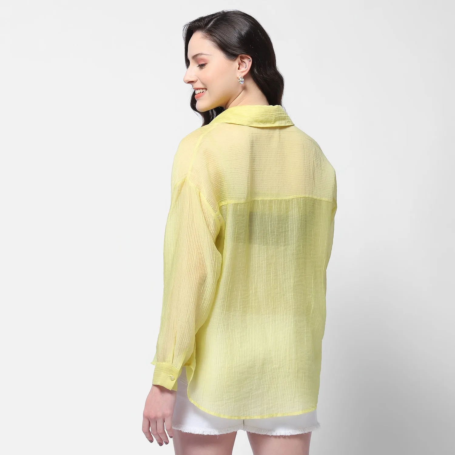 Madame Semi Sheer Lime Women Shirt Casual Day