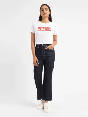 Women's Navy Blue Bootcut Fit High Rise Jeans Easy Match