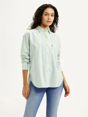 Cocktail Event Women's Striped Light Green Slim Fit Shirt