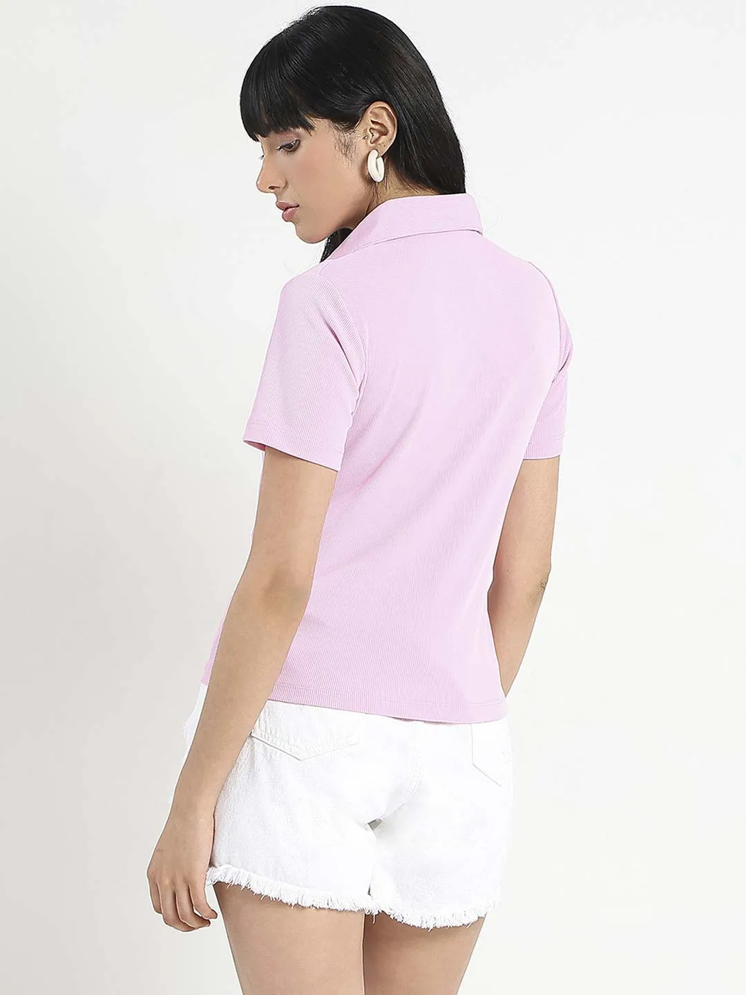 Trendy Piece Madame Solid Pink Polo Pique T-Shirt
