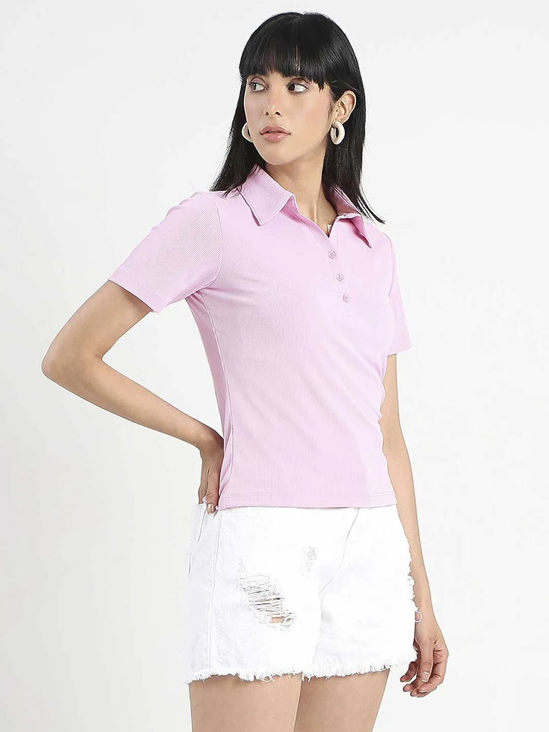 Sleeveless UltraSoftBrushedInterior Madame Solid Pink Polo Pique T-Shirt