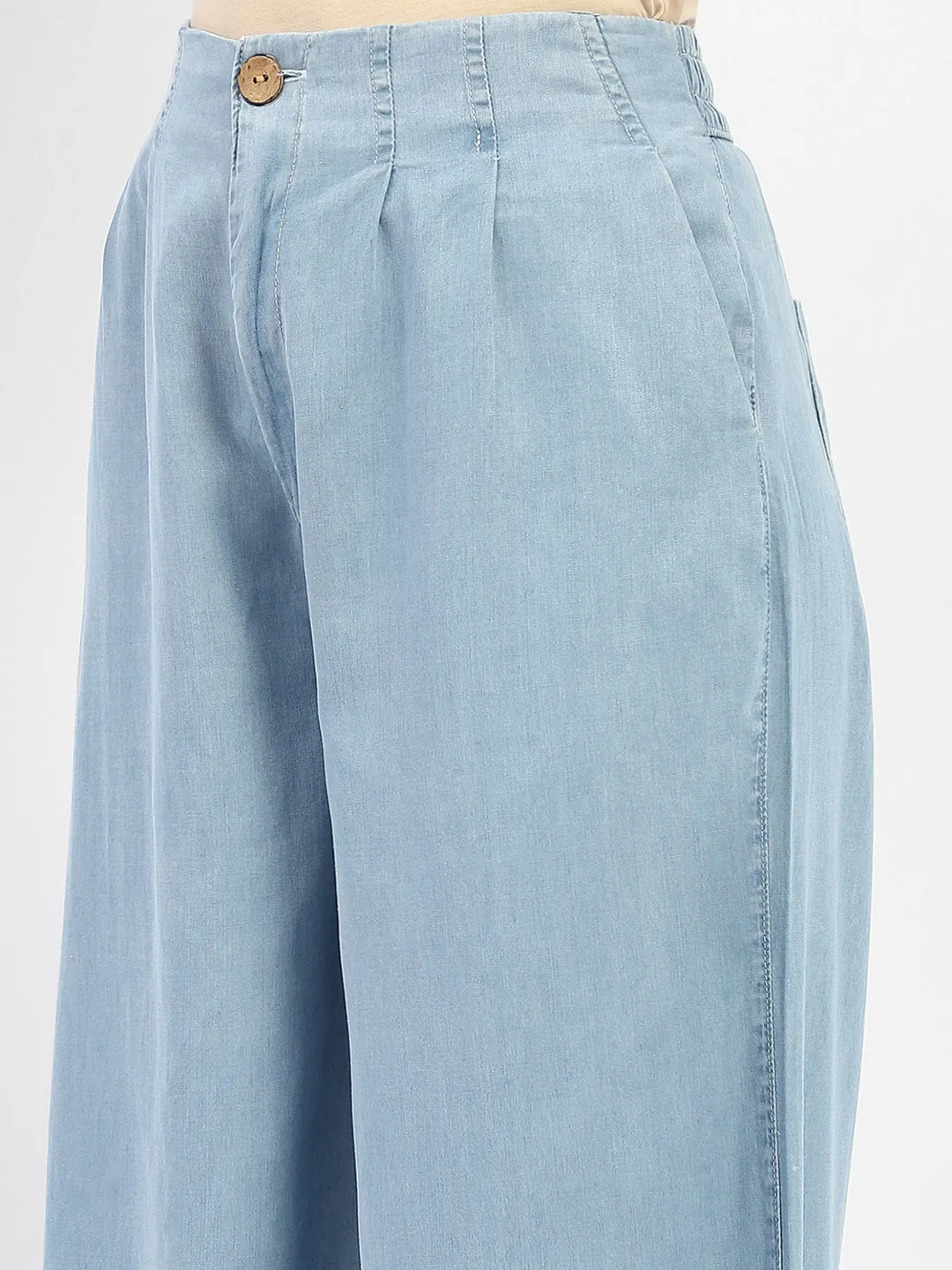 Couple Look Office Wear Madame Wide Leg Cropped Light Blue Denim