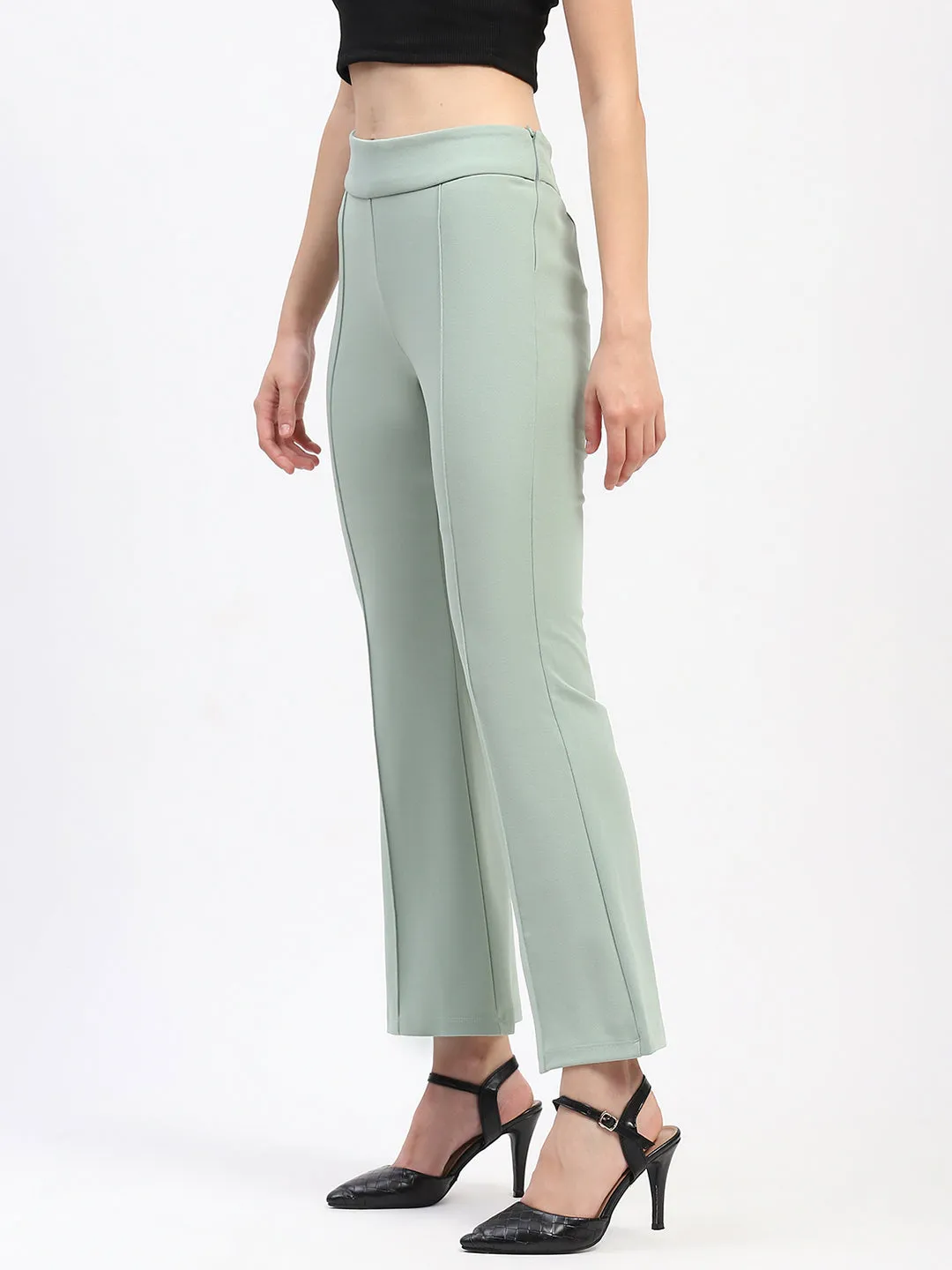 AllDayComfort OdorResistantTreatment Madame Pleated Elasticated Waist Solid Moss Green Trousers