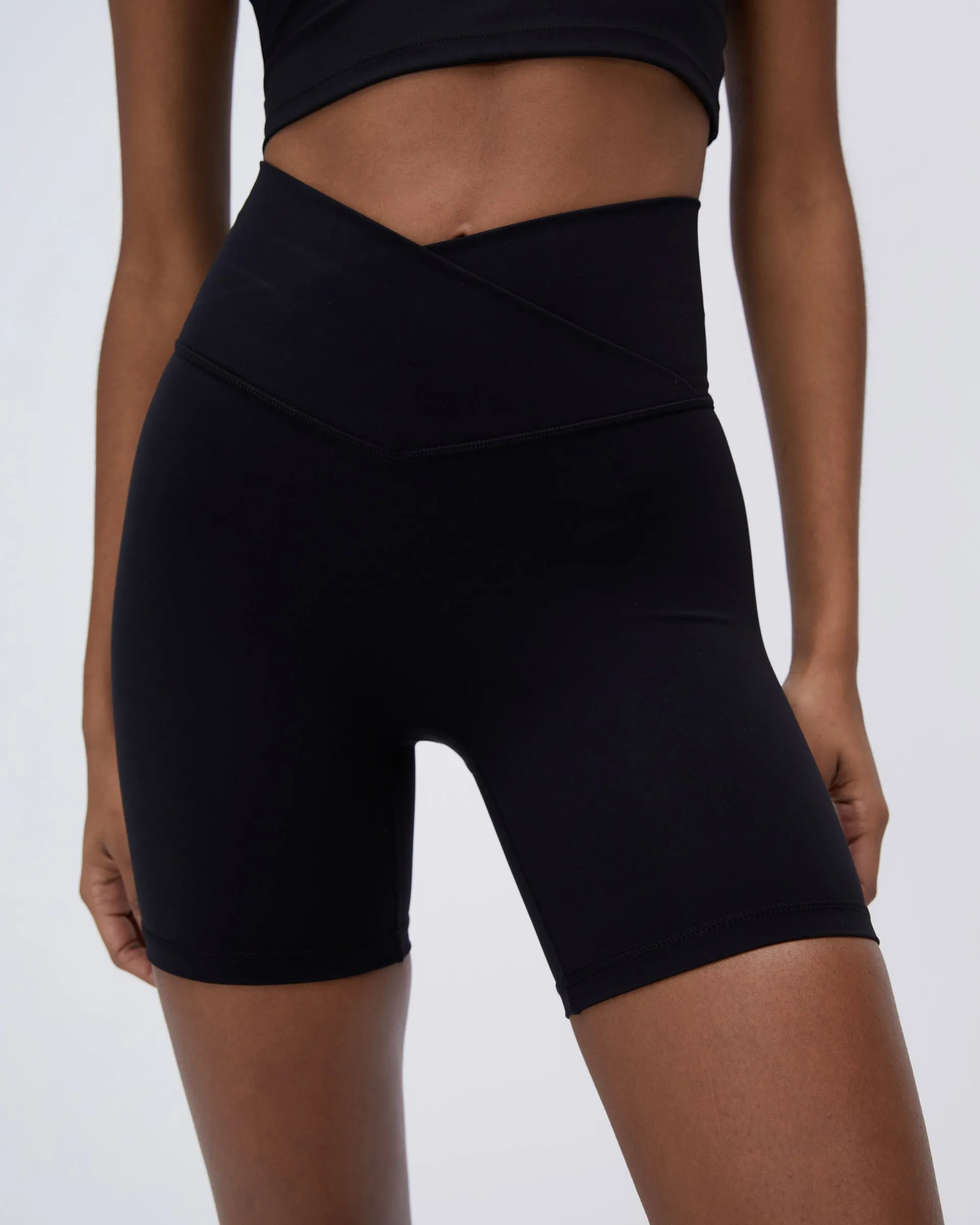 Reinforced Hemlines Casual Flex Ultimate Wrap Over Crop Shorts - Black