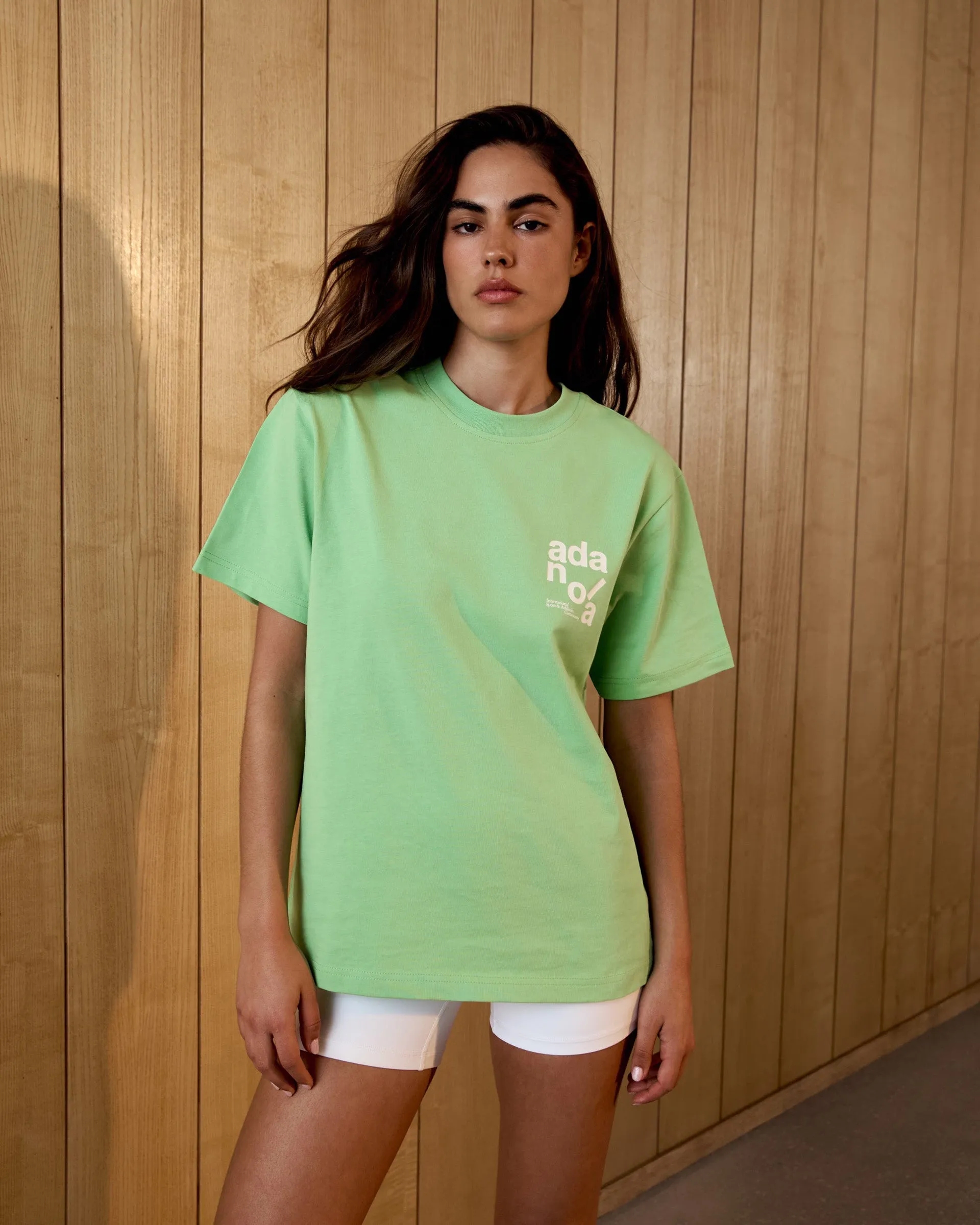 School Uniform Scoop neck Ace Short Sleeve Oversized T-shirt - Kiwi Green/Marshmallow White