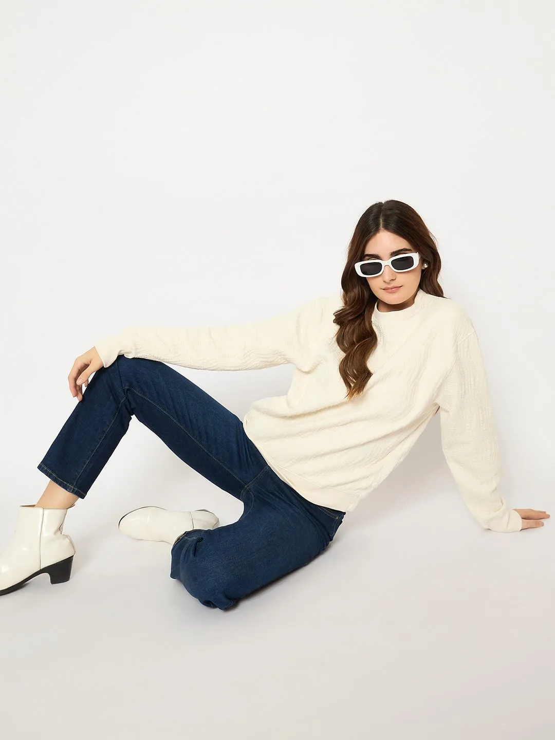 Madame Knitted Self-Textured Off White Sweatshirt product inventory Active Design