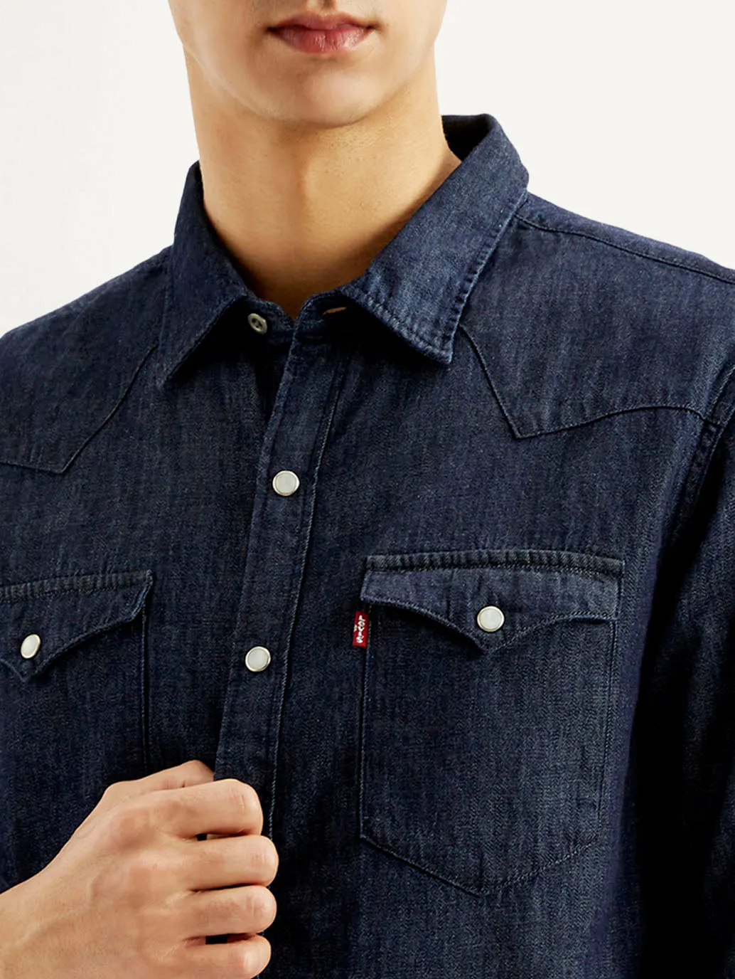 Contrast Stitch Men's Solid Slim Fit Denim Shirt