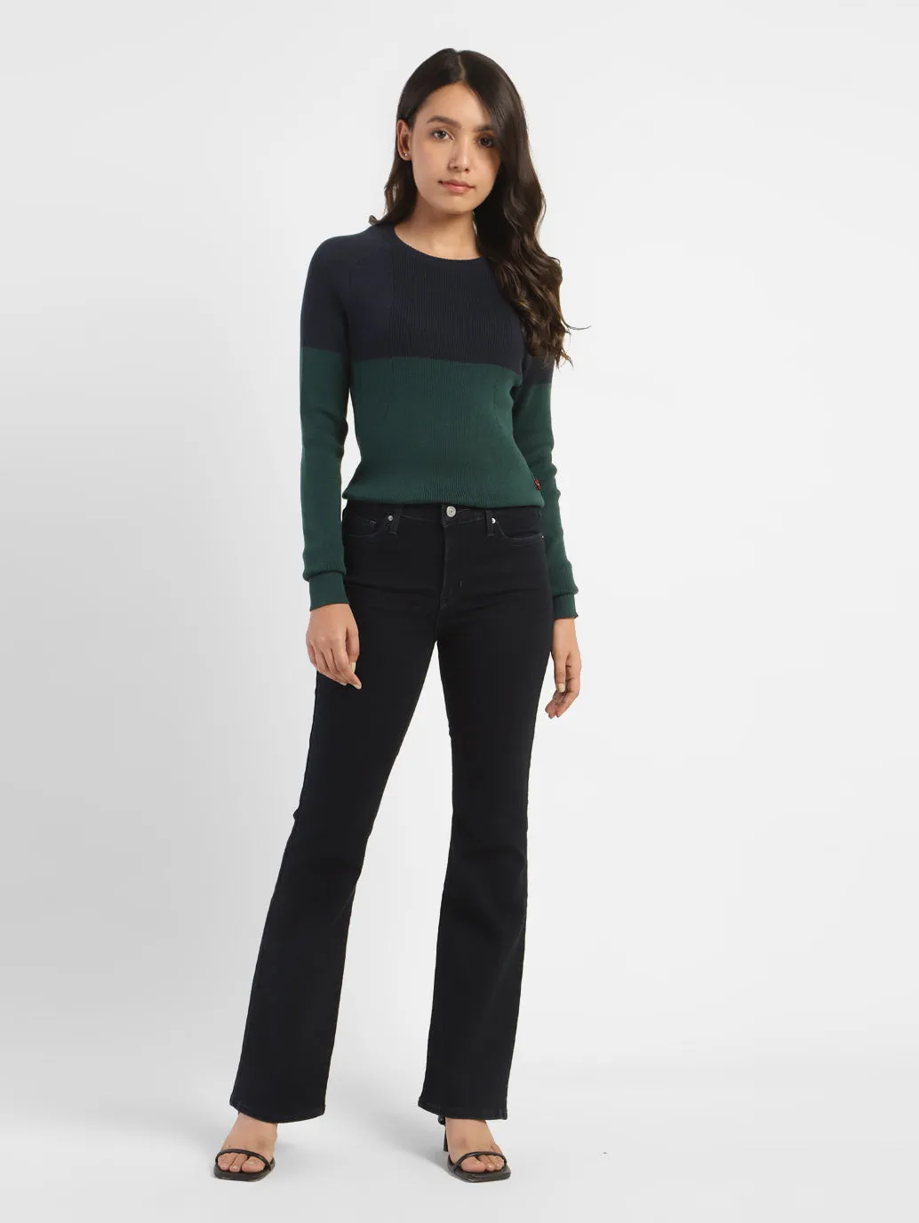 Comfy Knit Breathable Design Wear Women's Colorblock Crew Neck Sweater