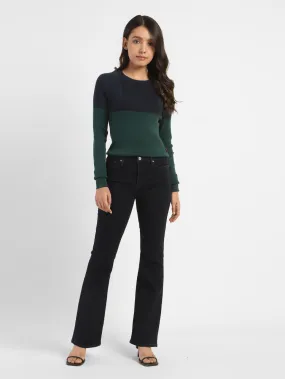 Ribbed cuff Light Flex Women's Colorblock Crew Neck Sweater