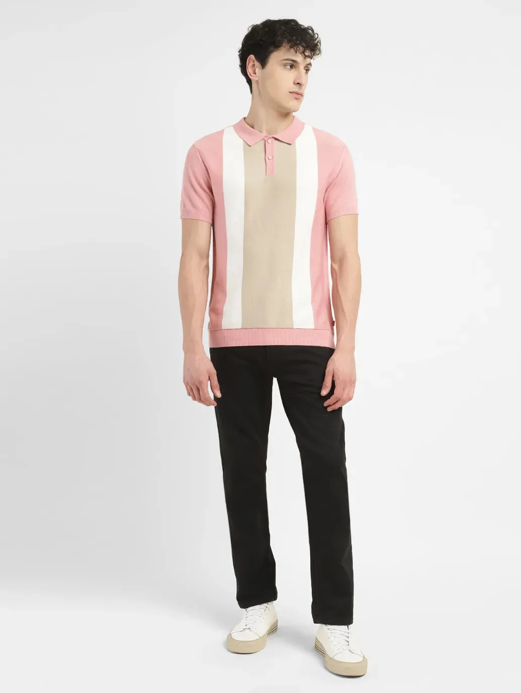 Comfort Flex Sporty Top Men's Colorblock Pink Polo Collar Sweater