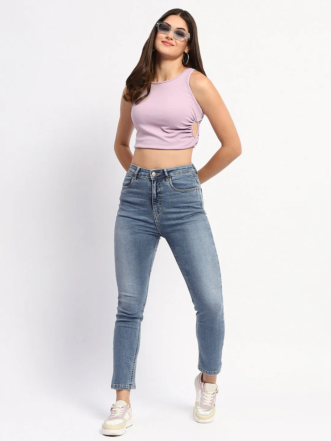 Relaxed Aesthetic High Durability Thread Madame Straight Fit Light Blue Denim